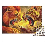 Duello Selvaggio Leone Leopardo puzzle 1000 pezzi paper per adulti Allenamento mentale Decorazione casa puzzle animale Regalo 52x38cm/1000pcs
