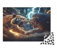 Duello Tigre Leone Puzzle 1000 Pezzi Puzzle per Adulti Carta Animali Selvaggi Confronto Relax Decorazione Regalo per Famiglia 70x50cm/1000pcs