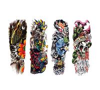 Duendhd 4Pcs/Lot Impermeabile Tatuaggi Temporanei Pesci Cranio Colore Braccio Modello Meccanico Applique Braccio Pieno Tatuaggi Adesivo 48x17 Cm (1720#) Applicabile un e Femmina