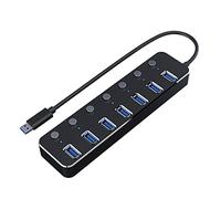 Duendhd Hub USB 7 porte USB 3.0 5 Gbps Hub Splitter Extender con interruttore di alimentazione indipendente e LED per PC portatile, colore nero