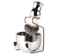 Duendhd Set da barba con ciotola per sapone + pennello da barba + supporto, in acciaio inox + kit di pennelli in nylon