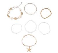 Dünnes Armband Mit Blauer Linie YANCHUN Armbänder für Frauen Boho Mehrlagige Perlenarmbänder Muschelarmbänder - Strandarmbänder für Mädchen Schlichtes Fußkettchen (A, Taglia unica)