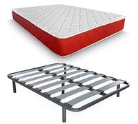 Duermete - Materasso viscoelastico Lite reversibile + rete rinforzata | doghe larghe in faggio | stecche antirumore + set di piedi 27 cm, tubo in acciaio 40 x 30 mm, 105 x 190