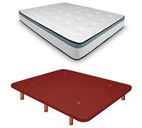 Duérmete Online Base imbottita 3D rinforzata anti-rumore + materasso viscoelastico Bio Max | gambe in legno color ciliegio, rosso, 105 x 190 cm