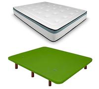 Duérmete Online Base imbottita 3D rinforzata anti-rumore + materasso viscoelastico Bio Max | gambe in legno colore wengé, verde, 135 x 190 cm