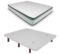 Duérmete Online Base imbottita 3D rinforzata anti-rumore + materasso viscoelastico Bio Max | gambe in legno colore wengé, bianco, 90 x 180 cm