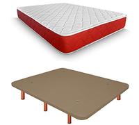 Duérmete Online Base imbottita 3D rinforzata anti rumore + materasso viscoelastico Lite reversibile | gambe in legno color ciliegio, beige, 90 x 200 cm
