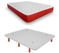 Duérmete Online Base imbottita 3D rinforzata anti rumore + materasso viscoelastico Lite reversibile | gambe in legno color ciliegio, bianco, 90 x 200 cm