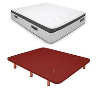 Duérmete Online Base imbottita 3D rinforzata anti rumore + materasso viscoelastico Nature Biogel | gambe in legno color ciliegio, rosso, 135 x 190 cm