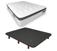 Duérmete Online Base imbottita 3D rinforzata anti rumore + materasso viscoelastico Nature Biogel | gambe in legno color wengé, grigio, 135 x 190 cm