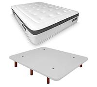 Duérmete Online Base imbottita 3D rinforzata anti rumore + materasso viscoelastico Nature Biogel | gambe in legno color wengé, bianco, 90 x 180 cm