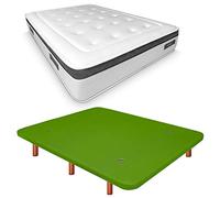 Duérmete Online Base imbottita 3D rinforzata anti rumore + materasso viscoelastico Nature Biogel | gambe in legno color ciliegio, verde, 135 x 190 cm