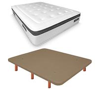 Duérmete Online Base imbottita 3D rinforzata anti rumore + materasso viscoelastico Nature Biogel | gambe in legno color ciliegio, beige, 135 x 180 cm