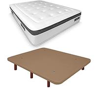 Duérmete Online Base imbottita 3D rinforzata anti rumore + materasso viscoelastico Nature Biogel | gambe in legno color wengé, beige, 90 x 200 cm