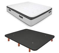 Duérmete Online Base imbottita 3D rinforzata anti rumore + materasso viscoelastico Nature Biogel | gambe in legno color ciliegio, grigio, 135 x 190 cm