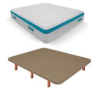Duérmete Online Base imbottita 3D rinforzata anti rumore + materasso viscoelastico Sanex Visco | gambe in legno color ciliegio, beige, 105 x 190 cm