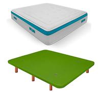 Duérmete Online Base imbottita 3D rinforzata anti rumore + materasso viscoelastico Sanex Visco | gambe in legno color ciliegio, verde, 135 x 190 cm