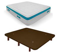 Duérmete Online Base imbottita 3D rinforzata anti rumore + materasso viscoelastico Sanex Visco | gambe in legno color wengé, cioccolato, 90 x 180 cm