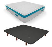 Duérmete Online Base imbottita 3D rinforzata anti rumore + materasso viscoelastico Sanex Visco | gambe in legno color wengé, grigio, 90 x 200