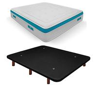 Duérmete Online Base imbottita 3D rinforzata anti rumore + materasso viscoelastico Sanex Visco | gambe in legno color wengé, nero, 90 x 180 cm
