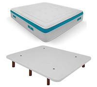 Duérmete Online Base imbottita 3D rinforzata anti rumore + materasso viscoelastico Sanex Visco | Gambe in legno color wengé, bianco, 105 x 190 cm