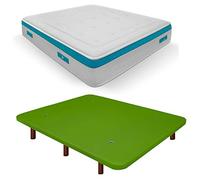 Duérmete Online Base imbottita 3D rinforzata anti rumore + materasso viscoelastico Sanex Visco | Gambe in legno color wengé, verde, 105 x 190 cm