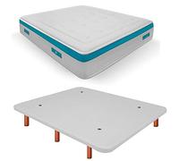 Duérmete Online Base imbottita 3D rinforzata anti rumore + materasso viscoelastico Sanex Visco | gambe in legno color ciliegio, bianco, 90 x 200 cm
