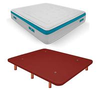 Duérmete Online Base imbottita 3D rinforzata anti rumore + materasso viscoelastico Sanex Visco | gambe in legno color ciliegio, rosso, 90 x 200 cm