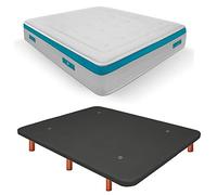Duérmete Online Base imbottita 3D rinforzata anti rumore + materasso viscoelastico Sanex Visco | gambe in legno color ciliegio, grigio, 135 x 190 cm