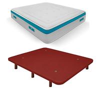 Duérmete Online Base imbottita 3D rinforzata anti rumore + materasso viscoelastico Sanex Visco | gambe in legno color wengé, rosso, 90 x 180 cm