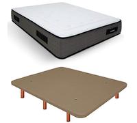 Duérmete Online Base imbottita 3D rinforzata anti rumore + materasso viscoelastico Visco Premium | gambe in legno color ciliegio, beige, 90 x 190 cm