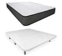 DUÉRMETE ONLINE Base imbottita rinforzata anti-rumore con 5 barre di rinforzo + materasso viscoelastico Elda reversibile + 6 gambe metalliche filettate da 27 cm, bianco, 105 x 190 cm