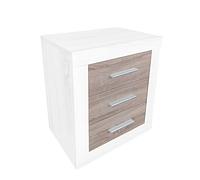 DUÉRMETE ONLINE Comodino stile nordico modello Omabella con 3 cassetti | Design pratico ed elegante, legno, Andersen-Pino Grigio, 50 cm (larghezza) x 60,5 cm (altezza) x 34,5 cm (profondità)