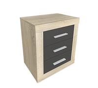 Duérmete Online Comodino stile nordico modello Omabella con 3 cassetti | Design pratico ed elegante, legno, Cambria-Grafite, 50 cm (larghezza) x 60,5 cm (altezza) x 34,5 cm (profondità)