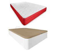 DUÉRMETE ONLINE - Confezione materasso viscoelastico Lite reversibile + lettino in legno pieghevole, grande capacità, colore bianco, 105 x 190
