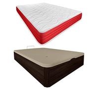 DUÉRMETE ONLINE - Confezione materasso viscoelastico Lite reversibile + lettino in legno pieghevole, grande capacità, colore wengé 135 x 190