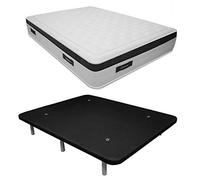 DUÉRMETE ONLINE Confezione Risparmio Materasso viscoelastico Nature Biogel + Base Imbottita 3D Rinforzata 5 Barre di Rinforzo e valvole di Ventilazione con 6 Gambe, Legno, Nero, 135x180
