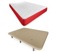 DUÉRMETE ONLINE Letto completo con materasso Lite reversibile con base imbottita rinforzata a 6 gambe, beige, 150 x 190 cm