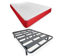 DUÉRMETE ONLINE Letto completo con materasso Lite reversibile (faccia inverno/estate) + rete rinforzata 40 x 30 mm con 6 gambe metalliche filettate, acciaio legato, grigio, 135 x 190