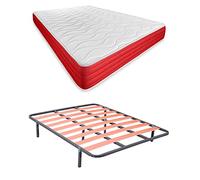 DUÉRMETE ONLINE Letto Completo con Materasso Lite Reversibile (Lato Inverno/Estate) + Rete Basic con 4 Gambe Morsetto, Lega di Acciaio, Grigio, 135 x 190