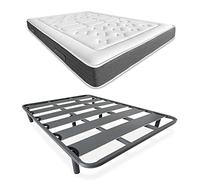 DUÉRMETE ONLINE Letto Completo con Materasso viscoelastico Bio Nature + Rete Rinforzata 40 x 30 mm con 6 Gambe Metalliche filettate, Lega di Acciaio, Grigio, 105 x 190