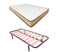 DUÉRMETE ONLINE Letto completo con materasso viscopeque reversibile (lato inverno/estate) + rete basica con gambe morsetto, acciaio legato, grigio, 90 x 190