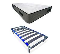 DUÉRMETE ONLINE Materasso Mylos Biogel + Rete rimovibile KAMAKIT telaio rinforzato 40 x 30 mm, stabilità e facile montaggio, tubo in acciaio 40 x 30 mm, 90 x 200