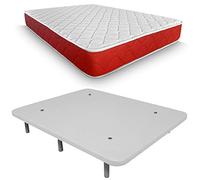 DUÉRMETE ONLINE Materasso viscoelastico Lite reversibile + base imbottita 3D rinforzata, 5 barre di rinforzo con 6 piedi, 90 x 200 cm, colore: Bianco
