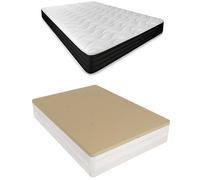 DUÉRMETE ONLINE Pack Materasso viscoelastico Pocket Visco + cuscino/s + lettino pieghevole ad alta capacità, legno, grigio pile, 135 x 190 cm