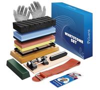 Duerté - Set di affilatrici per coltelli - 12 in 1 temperamatite grana 400/1000 3000/8000 - set per affilatura con istruzioni per l'uso, supporto in silicone antiscivolo, strisce in pelle appiattita e