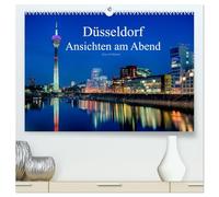 Düsseldorf - Ansichten am Abend (hochwertiger Premium Wandkalender 2026 DIN A2 quer), Kunstdruck in Hochglanz: Bilder aus Düsseldorf im faszinierendem Licht der Abendstunden.