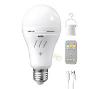 Dufuso Lampadina con Batteria da 2600mAh, E27 7W Lampadina con Telecomando e Regolazione Tattile, Lampadina LED Ricaricabile USB-C, Luce emergenza portatile per esterno e casa(3000/4000/6000K)