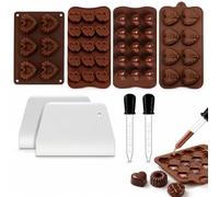 DUGEGAYL Stampo per cioccolatini,，4 Pezzi Stampi in Silicone per Dolci e Cioccolatini - Kit Completo per Personalizzare i Tuoi Dolci e cioccolatini, con Stampi a Forma di Cuore e Accessori