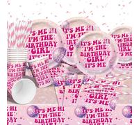 DUGEHO Its Me Hi im The Birthday Girl Its Me Me Its Me Me - Set di 101 piatti di carta per compleanno, tra cui tovaglia, piatti, bicchieri, tovaglioli per feste di compleanno (20 ospiti)